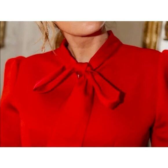 NWOT Ivy City Co Pipa Holiday Red Bow Tie Collar Fit & Flare Women's Dress XXS - Picture 2 of 14